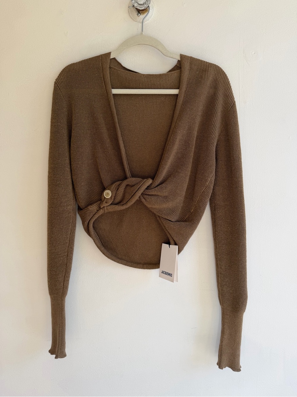 Jacquemus New Brown Twist-Front Knit Sweater